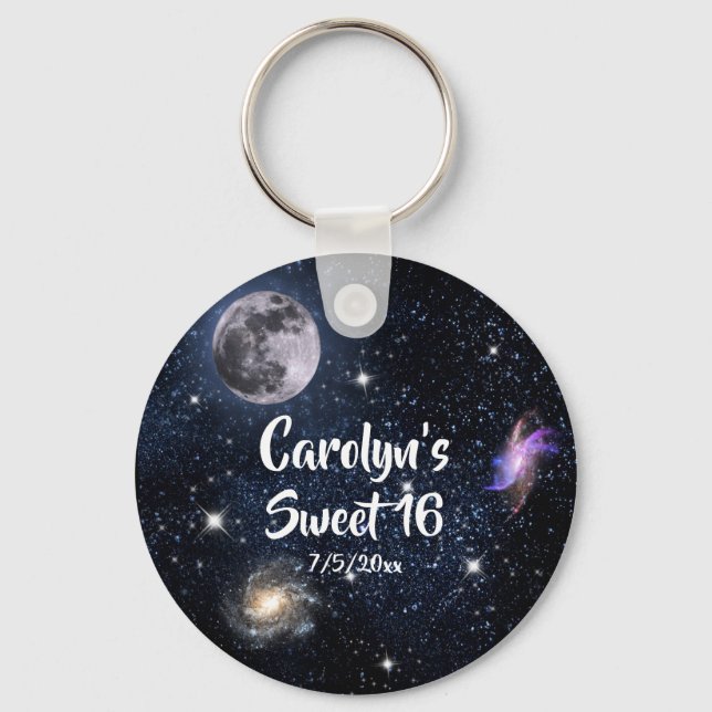 Sweet 16 Favour Evening Under the Stars Moon Galax Key Ring (Front)