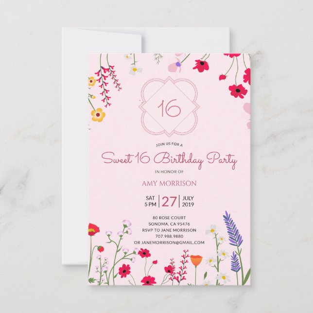 Sweet 16 Floral Birthday Party Invitation (Front)