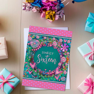 Sweet 16 Floral Pink Girly Pretty Custom Age Card