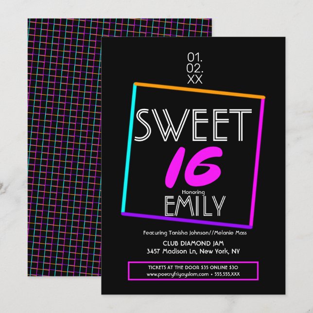 Sweet 16 Flyer Club Theme Geometric Neon  Invitation (Front/Back)