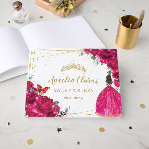 Sweet 16 Fuchsia Hot Pink Floral Flowers Princess  Guest Book