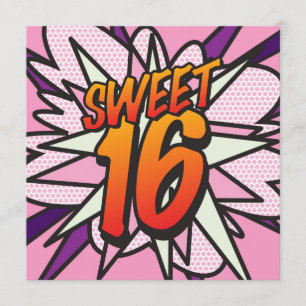SWEET 16 Fun Retro Comic Book Birthday Party Invitation