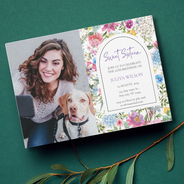 Sweet 16 garden wildflowers script invitation (Creator Uploaded)