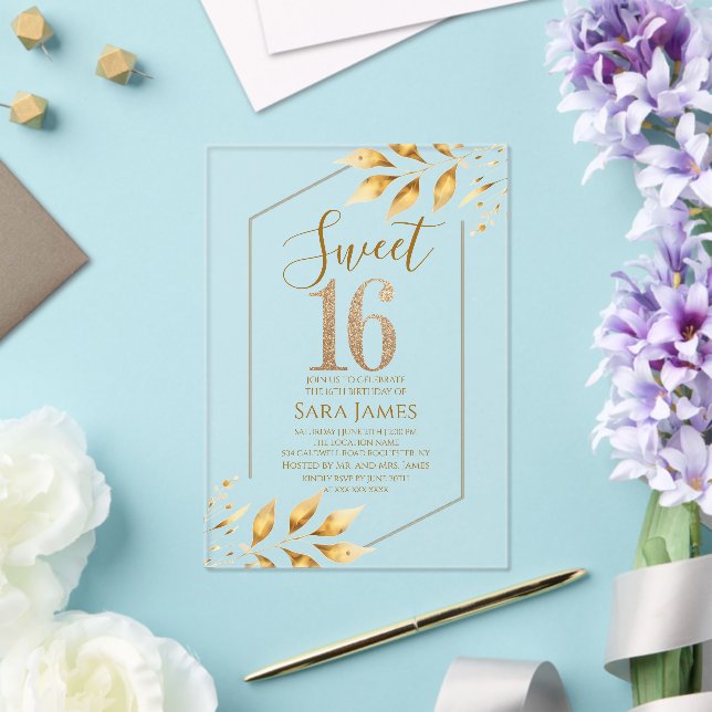 Sweet 16 Gilded Geometric Acrylic Invitation (Insitu (Wedding))
