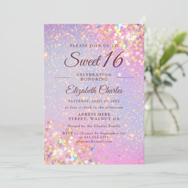 Sweet 16 Girl Birthday Rose Gold Glitter Modern Invitation (Standing Front)