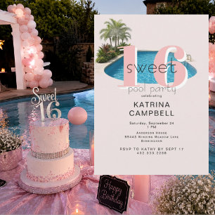 Sweet 16 Glam Pool Birthday Party Invitation