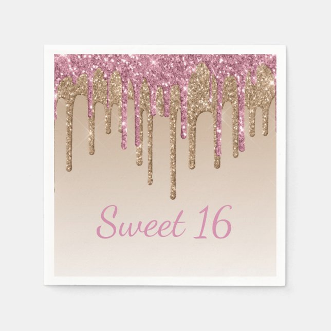 Sweet 16 Glam Script Ombré Sparkle Napkin (Front)