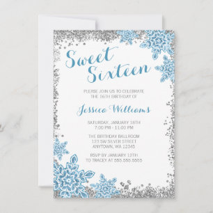 Sweet 16 Glam Winter Wonderland Silver Blue Invitation