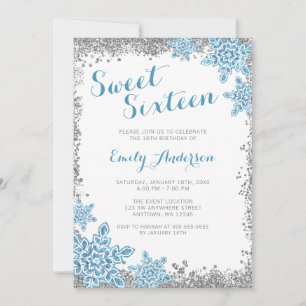 Sweet 16 Glam Winter Wonderland Silver Blue Invitation