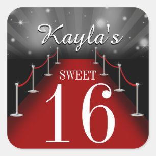 Sweet 16 Glamourous Red Carpet Party Favour Sticke Square Sticker