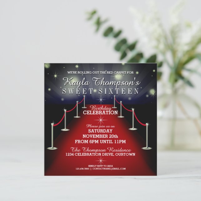 Sweet 16 Glamourous Red Carpet Party Invitations (Standing Front)