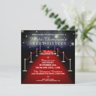 Sweet 16 Glamourous Red Carpet Party Invitations