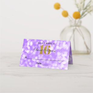 Sweet 16 Glitter Bokeh Lights Custom Place Card