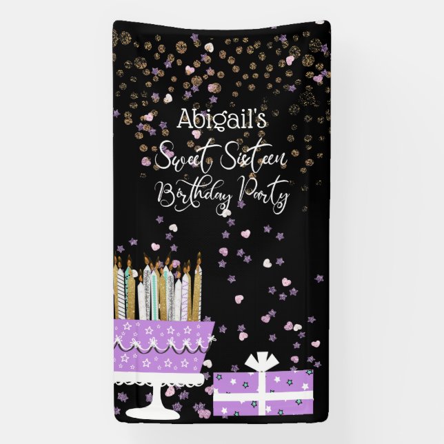 Sweet 16 Glitter Cake and Candles Banner (Vertical)