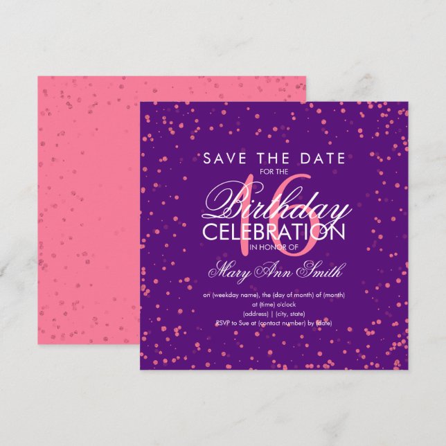 Sweet 16 Glitter Dots Rose Gold Purple Invitation (Front/Back)