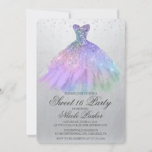 Sweet 16 Glitter Dress Diamond Invitation