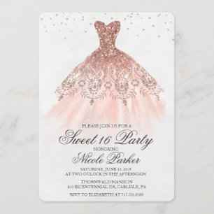 Sweet 16 Glitter Dress Diamond Invitation