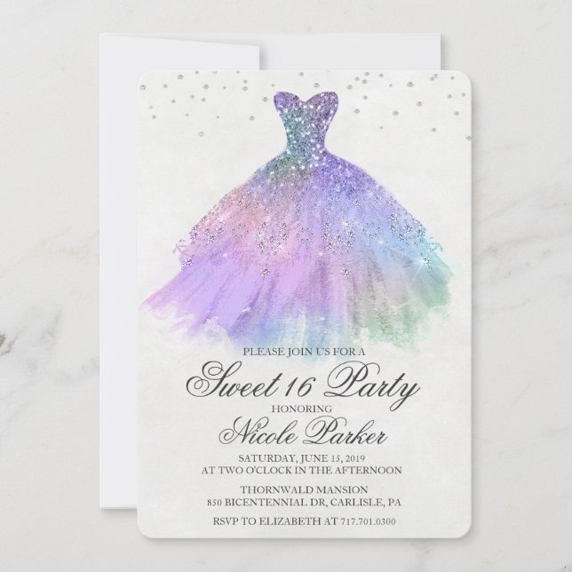 Sweet 16 Glitter Dress Diamond Invitation (Front)