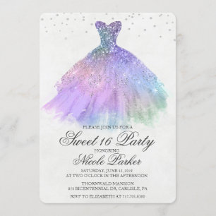 Sweet 16 Glitter Dress Diamond Invitation
