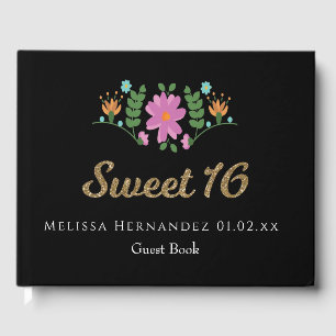 Sweet 16 Glitter Floral Mexican Flower Guest Book