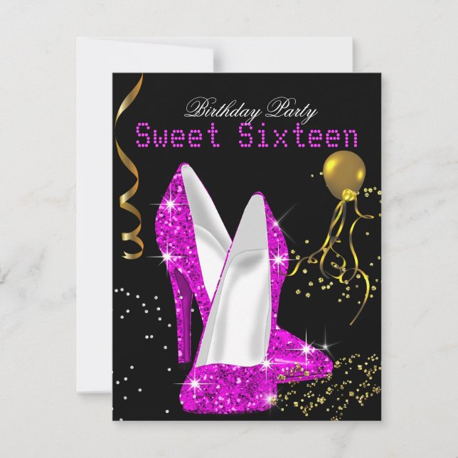 Sweet 16 Glitter Hot Pink Gold Celebration Invitation (Front)