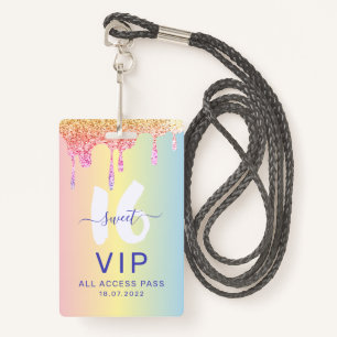 Sweet 16 Glitter Pastel Shades Birthday Invitation ID Badge