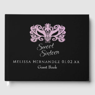 Sweet 16 Glitter Pink Masquerade Party Guest Book