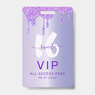 Sweet 16 Glittery Purple Drips Birthday Invitation ID Badge