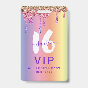 Sweet 16 Glittery Rainbow Birthday Invitation ID Badge