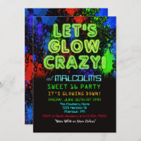 Sweet 16 Glow Party Birthday Invitation