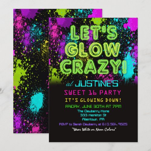 glow in the dark party invites