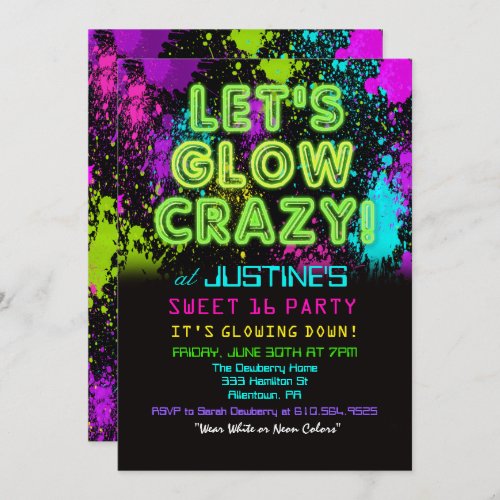 Glow in the dark party invite