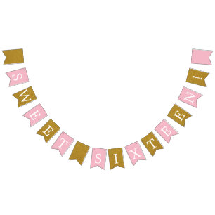 Sweet 16 Gold and Pink Birthday Banner