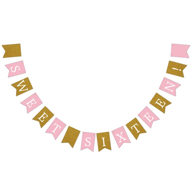 Sweet 16 Gold and Pink Birthday Banner (All)