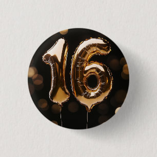 Sweet 16 Gold Balloon 3 Cm Round Badge