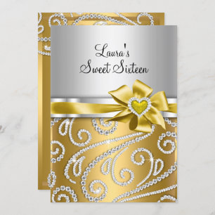 Sweet 16 Gold Bow & Sparkle Diamond Announcements