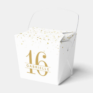 Sweet 16 Gold Confetti Personalised Mini Takeout Favour Box