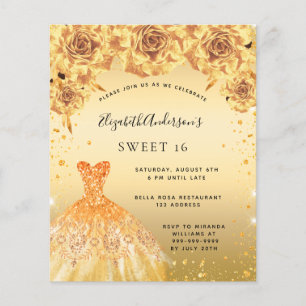 Sweet 16 gold dress floral budget invitation flyer