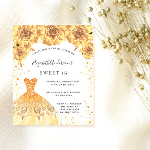 Sweet 16 gold dress floral white invitation