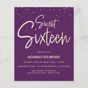 Sweet 16 Gold, Elegant, Simple Party Invite