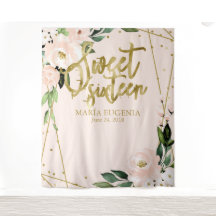Sweet 16 Gold Foil Blush Pink Floral Backdrop
