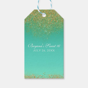 Sweet 16 Gold Glitter & Teal Birthday Party Favour Gift Tags