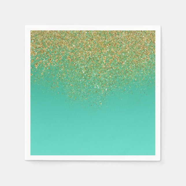 Sweet 16 Gold Glitter & Teal Birthday Party Napkin (Front)