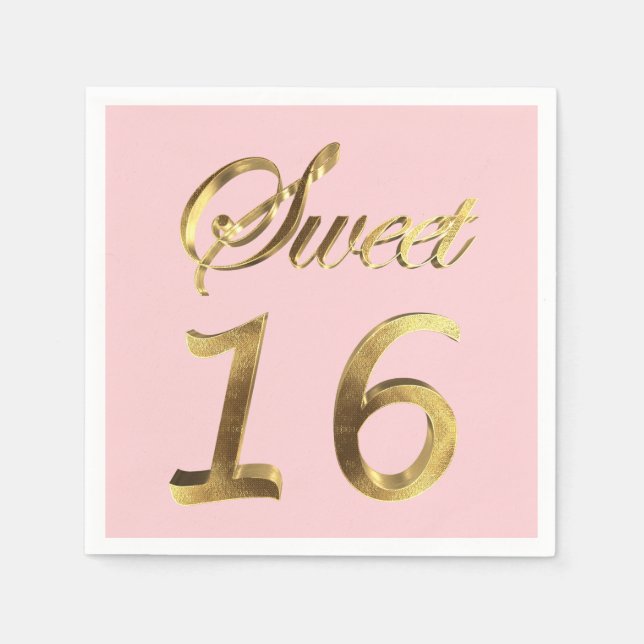 Sweet 16 Gold Look Typography Pink Elegant Napkin (Front)