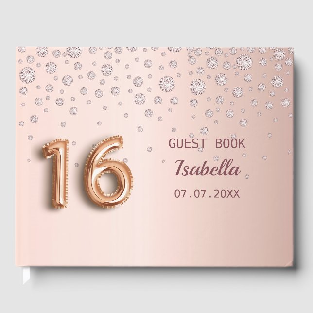 Sweet 16 gold pink diamonds guest book (Front)