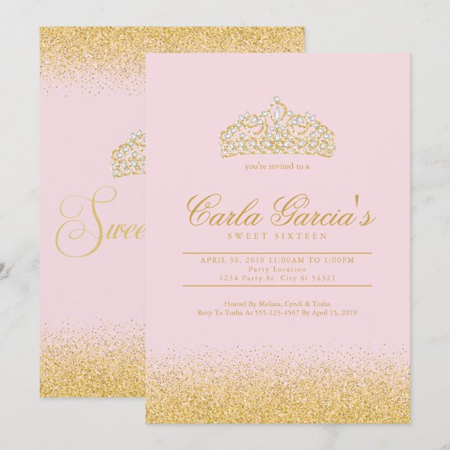 Sweet 16 Gold & Sparling Invitations (Front/Back)