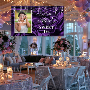 Sweet 16 Graduation Purple Satin Diamond Strings Banner
