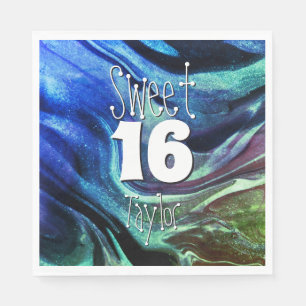Sweet 16 Green & Blue Marble Personalised Napkin