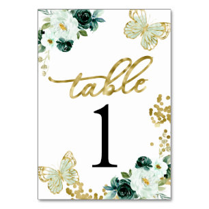 Sweet 16 Green Floral Butterfly  Table Number