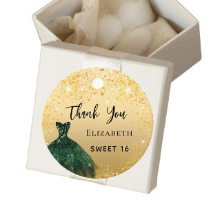 Sweet 16 green gold dress Thank You Favour Tags